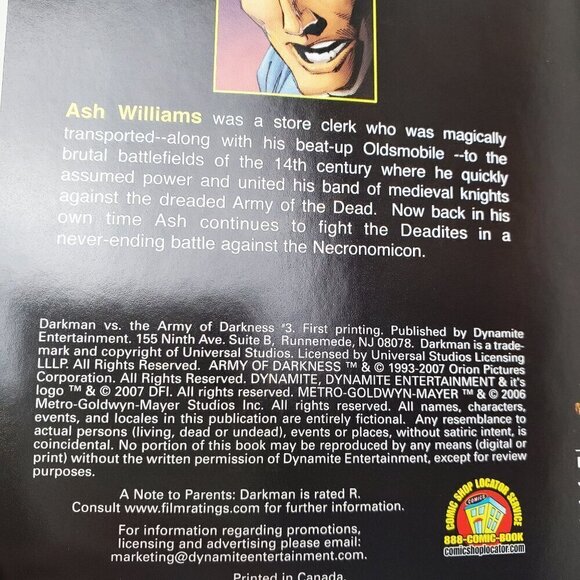 Darkman vs. Army Darkness Comic Book Issue #3 Bradshaw Cover Dynamite 2007 VF/NM - Picture 6 of 11